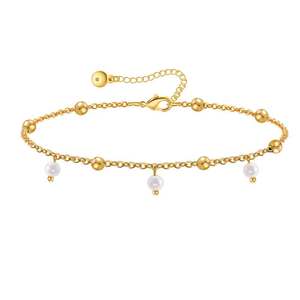 Chaîne de cheville perlée plaquée <span class=keywords><strong>or</strong></span> 18 carats de qualité supérieure avec breloques en perles, bijou de <span class=keywords><strong>pied</strong></span> réglable en cuivre pour <span class=keywords><strong>femme</strong></span> - Product Image 1