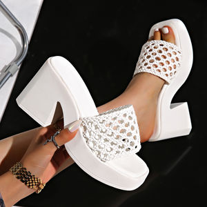 Sandalias de <span class=keywords><strong>Tacón</strong></span> Alto para Mujer 1166, Zapatos de Red con Plataforma y <span class=keywords><strong>Tacón</strong></span> Grueso, Tallas 35-42, Venta Directa de Fábrica, Nuevo Diseño 2025 - Product Image 4