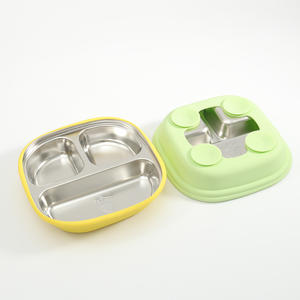 New 304 Stainless Steel <b>Baby</b> Kids Nursing Plate Toddler Bowls Snack Container with Anti Scald Removable Silicone Suction - Product Image 2
