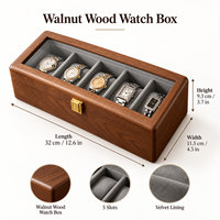Boîte de rangement pour montres en bois avec doublure en velours, étui de présentation pour 5 montres, pour collection à domicile et cadeaux