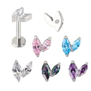 Gzn Mode Sieraden Titanium 16G Lip Ring Kraakbeen 2 Cnc Set Marquise Cz Intern Schroefdraad Labret Piercing Top Groothandel - Product Image 2