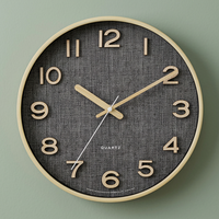 Jam Dinding Analog Quartz Bulat dengan Permukaan Kain dan Bingkai Logam Desain Minimalis untuk Ruang Tamu Operasi Senyap