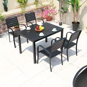 Outdoor Furniture Set French Coffee Table <b>Plastic</b> Wood <b>Dining</b> Set for Courtyard Villa Hotel & Park Use - Product Image 3