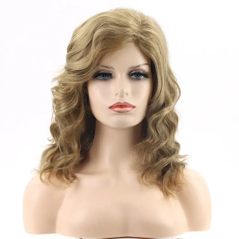 European And American New Women's Wavy Dyed Oblique Bangs Medium Long Curly Light Color Wig