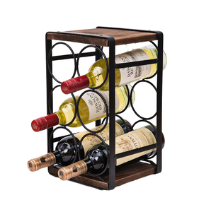 Industrial Wood Metal Wine Rack 6 Bottle Countertop Storage for Parties Durable <b>Bar</b> <b>Tool</b> - Product Image 1