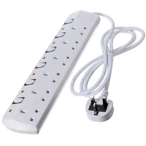 (Ready to ship)13A Fused BS Approved 6 Gang Socket Outlet UK Power Strip With LED Switch Light