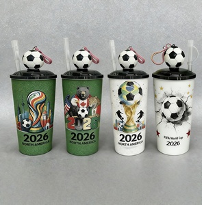 Nouvelle tasse à café en plastique PP écologique, de qualité alimentaire, unisexe, à simple paroi, avec paille, pour les fêtes de football mondial aux États-Unis, au Canada et au Mexique - Product Image 6