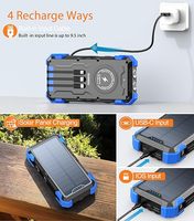 Chargeur solaire étanche 18400mAh, power bank best-seller, charge rapide sans fil 15W USB-C, 4 ports, lampe torche LED intégrée