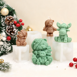 Stampo in Silicone per Candele a Forma di Orso Natalizio e Renna, Stampo 3D per Resina, Sapone e Cera a Forma di Babbo Natale, <span class=keywords><strong>Orsetto</strong></span>, Alce, <span class=keywords><strong>Decorazione</strong></span> Natalizia Fai-da-Te - Product Image 3