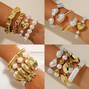 European American Cross-border Jewelry Fashion Liquid Pleated Acrylic Resin Lucite <strong>Large</strong> Wide Punk <strong>Beaded</strong> Geometric <strong>Bracelet</strong> - Product Image 2