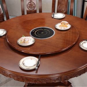 Grande table ronde en bois massif avec plateau tournant à induction - Product Image 3