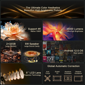 VOXFLIX VF71 4K Smart Android 12 Projector <strong>Full</strong> HD 1080P 2500 Ansi Lumens Autofocus WiFi6 Home Theater Beamer - Product Image 2