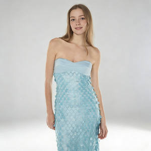 Abito da sera elegante blu senza spalline, lungo fino al pavimento, da donna, per cocktail, feste e balli, con paillettes - Product Image 3