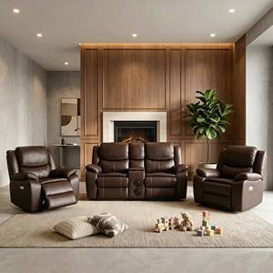 El nuevo sofá reclinable con altavoz Bluetooth de cuero impermeable y transpirable de Frank es adecuado para salas de estar. - Product Image 1
