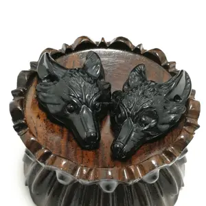 Wholesale Natural Black Obsidian Carving Wolf Head Amulet pendant and black obsidian wolf head for gift