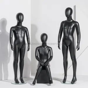 时尚黑色站立坐着儿童人体模型十几岁男孩女孩儿童玻璃纤维全身人体模型服装展示