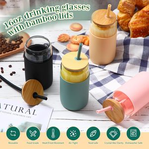 แก้วมัคแก้วใสขนาด 16 ออนซ์ จากโรงงานโดยตรง แก้วเบียร์ แก้วกาแฟ พร้อมฝาไม้และปลอกหุ้มเก็บอุณหภูมิ เหมาะสำหรับใช้ในบ้านและพกพา - Product Image 3