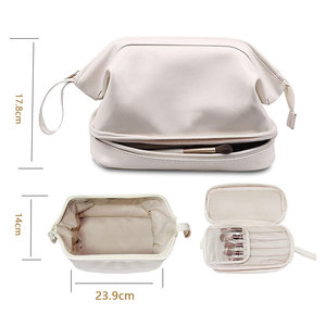 Grande trousse à maquillage en cuir PU, fermeture éclair, résistante à l'eau, douce, portable, pochette de rangement cosmétique, organiseur de voyage, étui de couleur personnalisée - Product Image 5