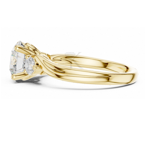 Anillo de compromiso de tres piedras con corte redondo, oro amarillo, anillo de diamantes con diseño de espiral pasado, presente y futuro, elegante joyería nupcial - Product Image 2