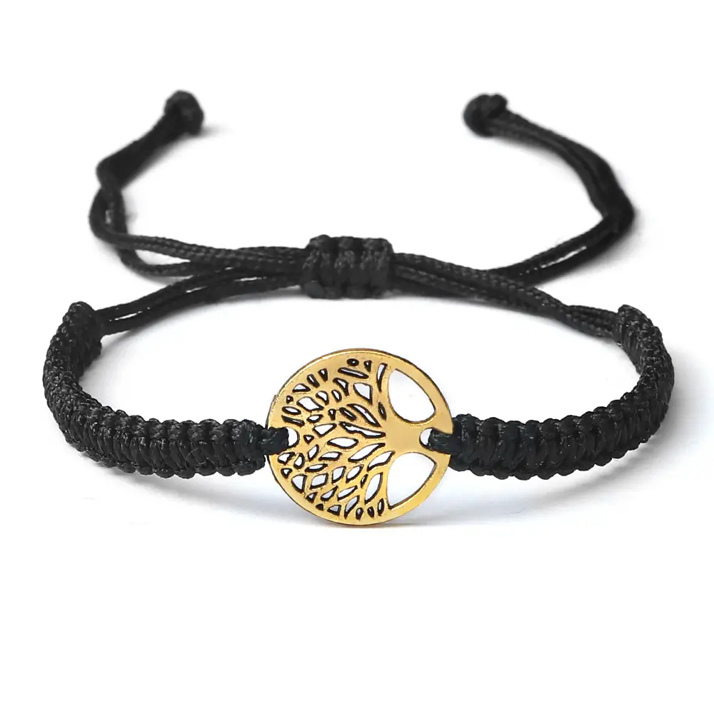 Pulsera trenzada Simple De árbol De la vida para parejas, brazalete ajustable De tejido a mano