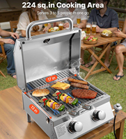 Barbecue à gaz portable pliable moderne en acier inoxydable à 2 brûleurs de 15 000 BTU avec thermomètre pour l'extérieur
