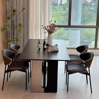 Ensemble table et chaises de salle à manger réglables en acier et dalle de roche, style minimaliste italien