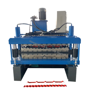 เครื่องม้วนโลหะลูกฟูกทรงสี่เหลี่ยมคางหมูเครื่องทำหลังคาสองชั้นมอเตอร์เกียร์ - Product Image 1