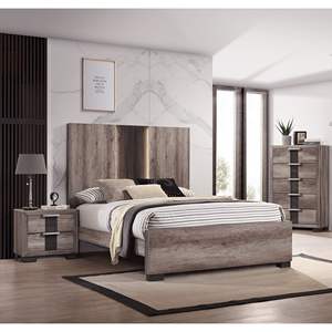 DB Mesita de noche inteligente con acabado marrón rústico contemporáneo con dos cajones, perillas de Metal, muebles de madera para dormitorio para uso en apartamentos - Product Image 4