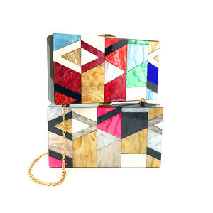 Amiqi HM43 desidera una borsa per la cena da sera transfrontaliera borsa per banchetti con scatola acrilica a colori con cuciture geometriche - Product Image 4