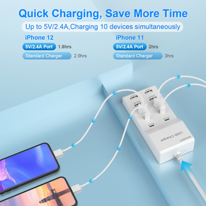 Stazione di Ricarica Portatile 50W con 10 Porte, 6 USB e 4 Type-C, Hub di Ricarica <span class=keywords><strong>per</strong></span> <span class=keywords><strong>iPhone</strong></span>, Tablet, <span class=keywords><strong>Presa</strong></span> Multi-Dispositivo <span class=keywords><strong>per</strong></span> Lettori MP4 - Product Image 4