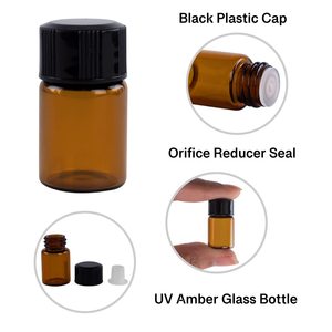 Frascos de plástico para muestras de laboratorio con tapa, de 1ml, 2ml, 5ml, color marrón ámbar, redondos, vacíos, para cosméticos, crema facial, loción, perfume, aceite esencial - Product Image 4