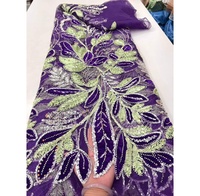 Kain Voile Prancis Putih Berkualitas Tinggi dengan Aplikasi Bunga 3D, Batu, Payet, dan Bordir, 5 Yard
