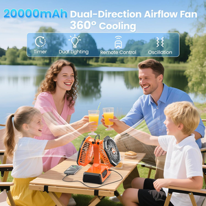 Dual Head Portable Fan 20000Mah USB C Rechargeable Auto Oscillation LED Lantern <b>Hook</b> Design Indoor Outdoor Tent Travel Use - Product Image 6