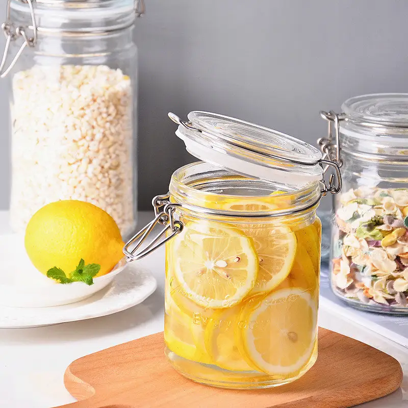 Atacado hermético vidro armazenamento jar Clip Top Glass Jar com clipe tampa superior para alimentos doces mel