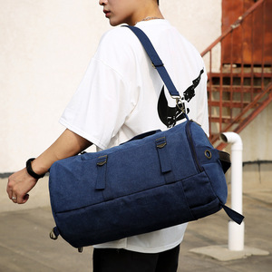 Sac de voyage cylindrique en toile lavable vintage avec logo personnalisé, sac à bandoulière, sac de voyage à une épaule, sac de sport - Product Image 4