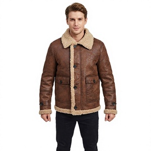 Blouson Bomber Décontracté Homme Hiver Haute Qualité en Cuir Véritable Peau de Mouton Lavé avec Fermeture Éclair – Service OEM – Vente Flash - Product Image 5