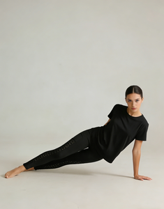 Women's High Waist Black Leggings with Floral <b>Lace</b> Side Panels - Stretchy Casual Pants for Daily Wear - Product Image 3