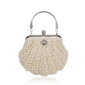 Women's Evening Sparkling Satin Beaded Clutch <b>Purse</b> with Chain <b>Small</b> Capacity Elegant White Pearl Design for Wedding Party - Product Image 3