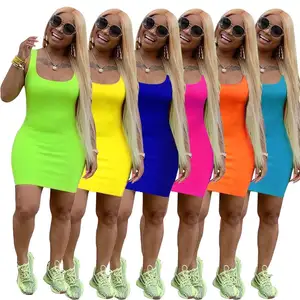 2020 Summer Sleeveless Plus Size Sexy Mini Party Dresses Women Casual Club Dress Bodycon Dress