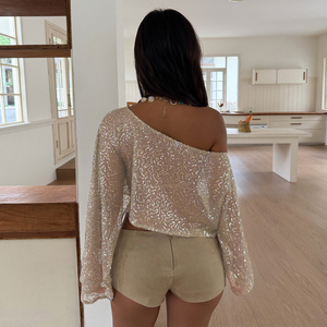 Elegant Music Festival <b>One</b>-Shoulder Sequins Cover-Up Sparkly Glitter <b>Top</b> Women's Party Outerwear - Product Image 4