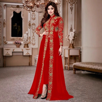 Soldes Exceptionnelles : Robe Longue Kaftan Femme 2 Pièces Brodé, Robe de Soirée Ethnique, Kaftan Abaya Longue, Vêtements Musulmans pour Femmes