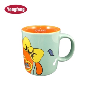 Taza de té de cerámica de 12oz, diseño de vajilla para exteriores, verde y naranja, con logotipo interior, <span class=keywords><strong>cerca</strong></span> del borde - Product Image 1