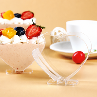 Gobelet à dessert transparent en forme de cœur avec base, 80 ml, jetable, en PS, pour mousse, pudding, yaourt, fruits, mariage, Saint-Valentin, fête