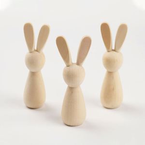 Diy Painting Natural Unfinished Wooden Bunny Dolls Easter Rabbit Figurines - Product Image 2