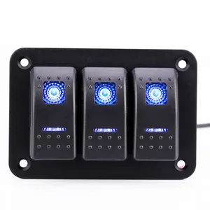 Panel de interruptor basculante para coche y barco, Panel de tres puertos con símbolo personalizado, impermeable, Led azul, 3 marino