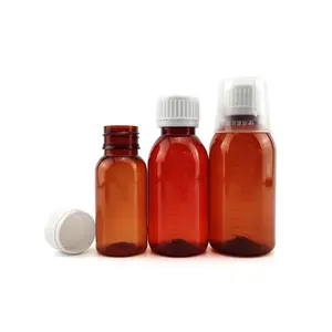 60 ml bernsteinfarbene Hustensaft-Flaschen für flüssige Medizin versiegeltes Plastik-Flaschen für orale flüssige Medizin Kunststoffflasche mit Schraubverschluss