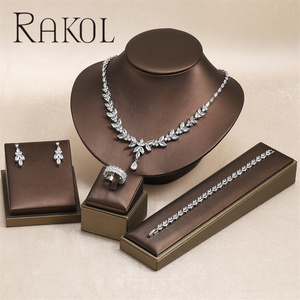 Rakol SP3146 lujo Cubic Zirconia collar pendientes anillo pulsera para mujer novia chapado en oro conjunto de joyería de boda - Product Image 1