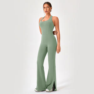 Mono de yoga para mujer europeo-americana, cintura elástica, transpirable, para fitness, deportes, correr, levantamiento de cadera, patrón sólido, conjunto de 1 pieza - Product Image 6