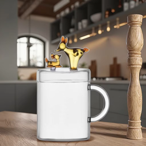 Venta al por mayor personalizada familia ciervo amarillo decorado diseño europeo taza <span class=keywords><strong>de</strong></span> vidrio resistente al calor con tapa regalo <span class=keywords><strong>de</strong></span> negocios marca GB - Product Image 5