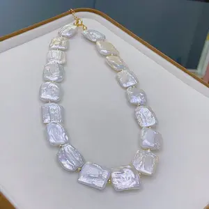 Wu zhou LS Schmuck Mode Natürliche Barock quadratische Perlenkette 14 Karat Gold starkes Licht Mikro Makel Perlenkette für Frauen